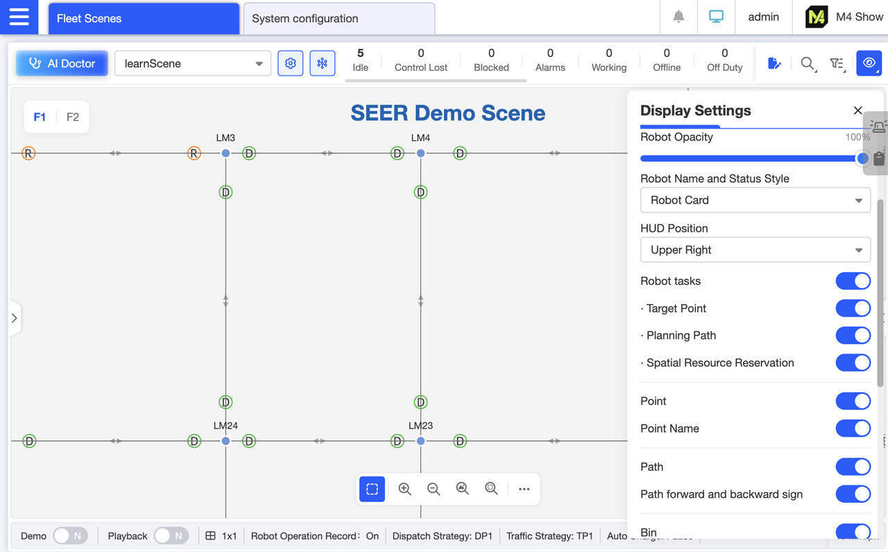 Display path direction indicators (forward/reverse). The DR indicator on each path shows whether forward or reverse movement is configured: D denotes forward, R denotes reverse. This visually distinguishes the robot's navigable direction, enabling rapid identification of issues like “incorrect path direction configuration” during debugging and reducing troubleshooting time.