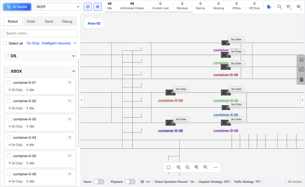 The robot cards on the left can be switched to a simplified card view by selecting “Simple” in the display settings. This makes the page cleaner when there are many robots, allowing more robots to be displayed.