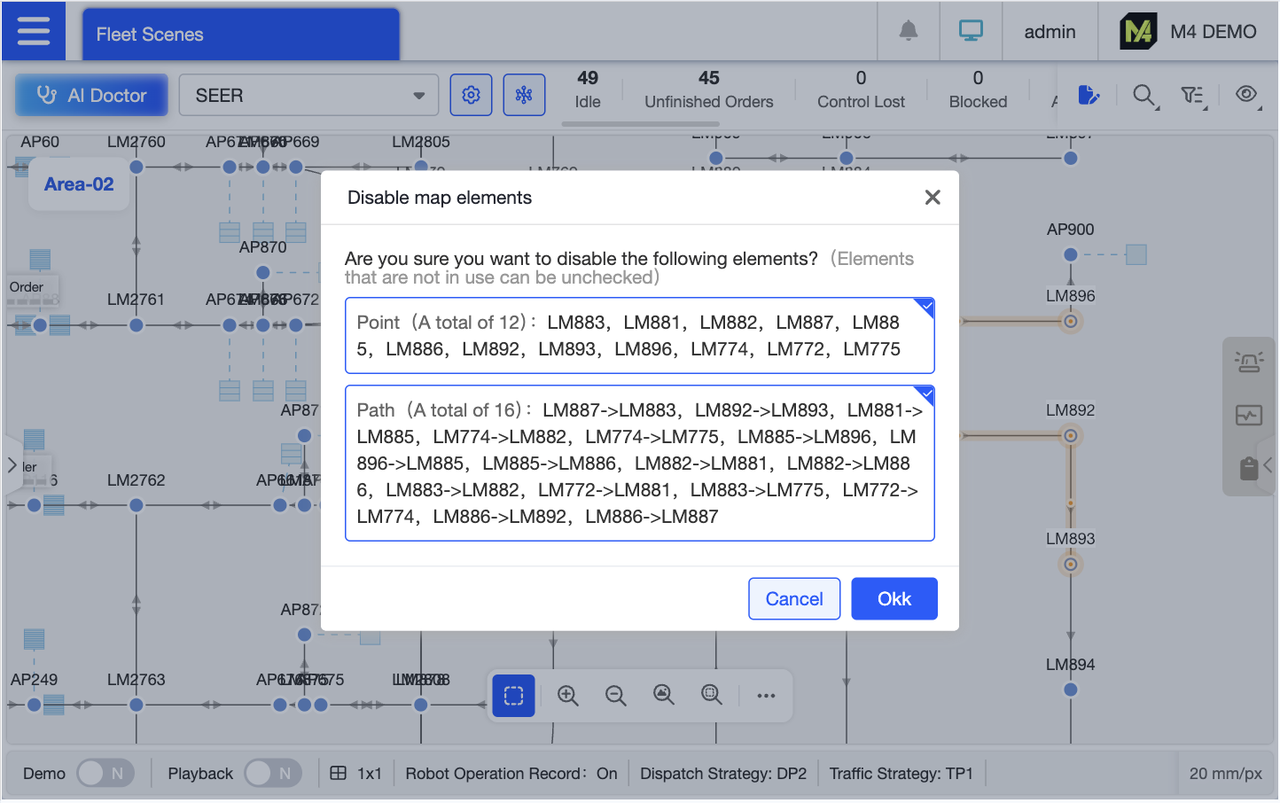 When multiple elements are selected, you can further choose the categories of elements to disable in the dialog box. For example, if you only want to disable paths but not points, simply uncheck the points option.
